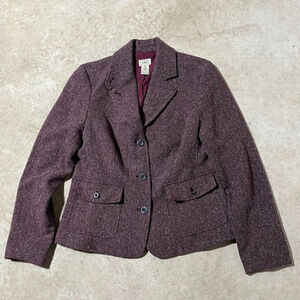 LL Bean Purple Blazer Womens Small Petite Jacket Suit Wool Pockets Dark Academia